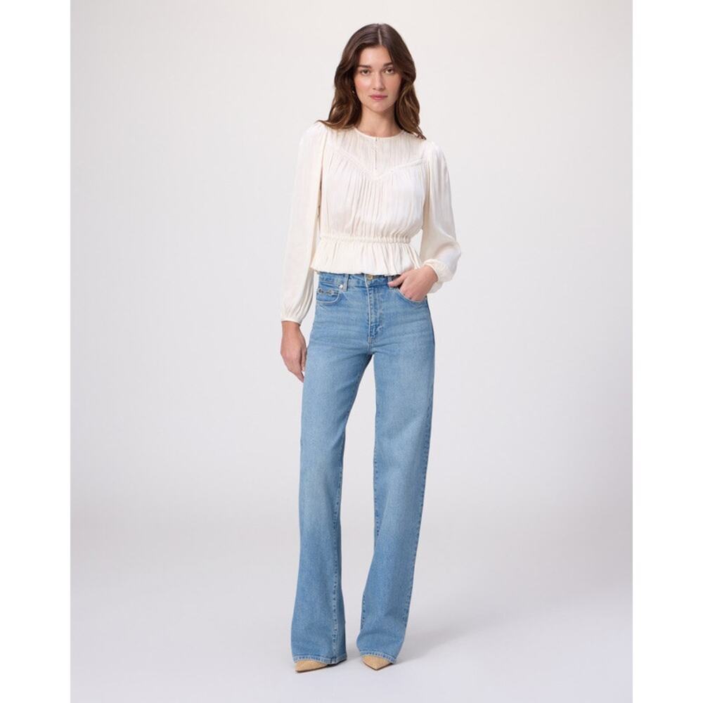 PAIGE Sasha Wide Leg Jeans 34 Light Wash High Rise Straight Leg Denim